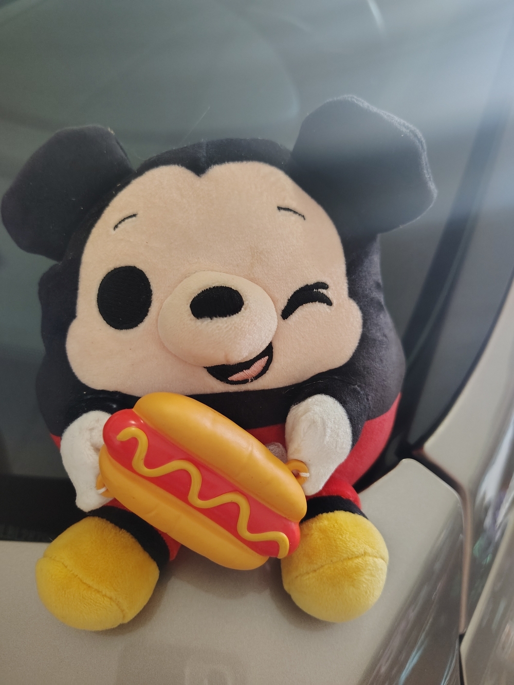 Disney Mickey Mouse Black Red Yellow Plush with Hot Dog Toy